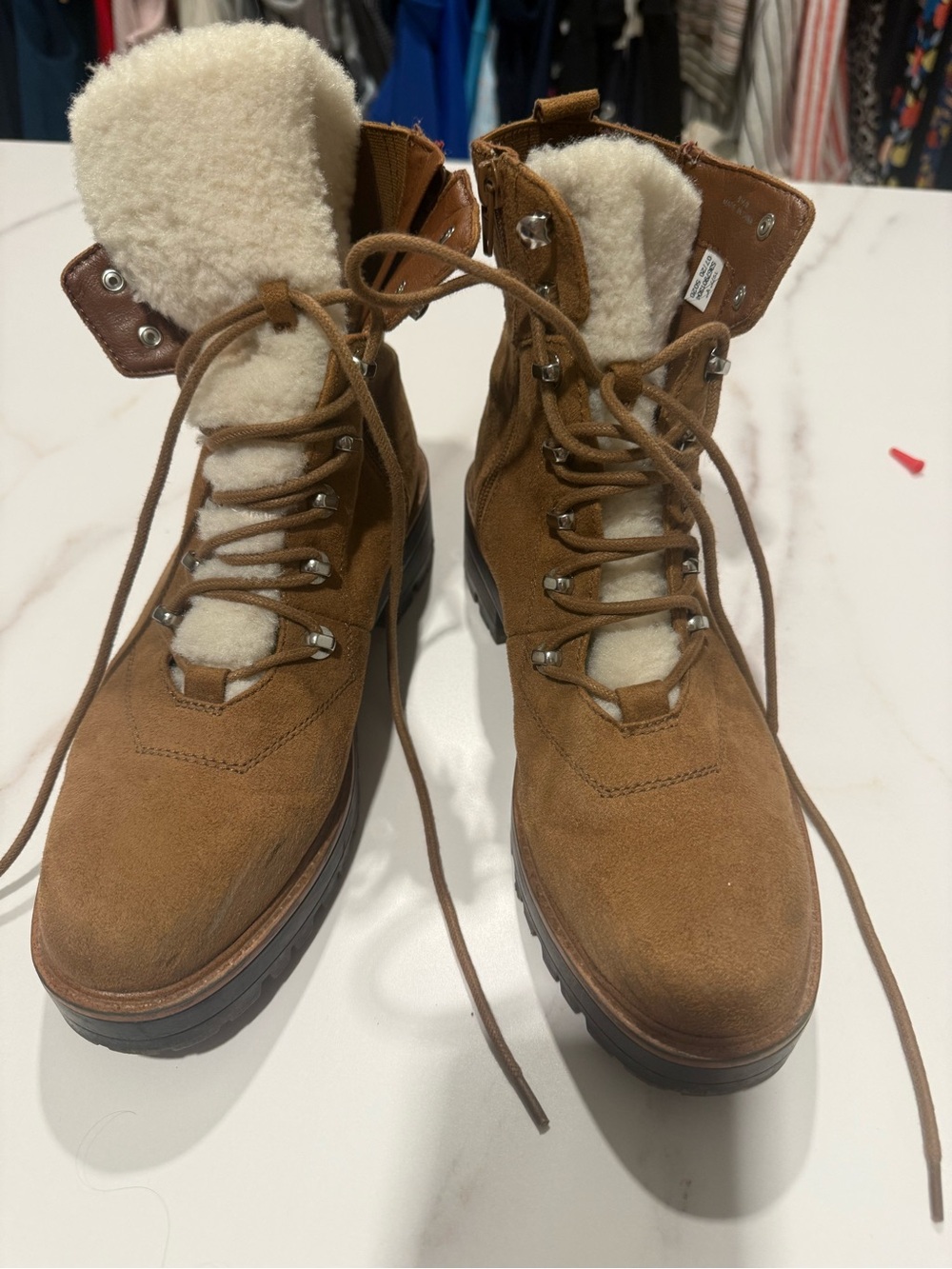 American Eagle Outfitters Brown Suede Lace-Up Shearling Boots
